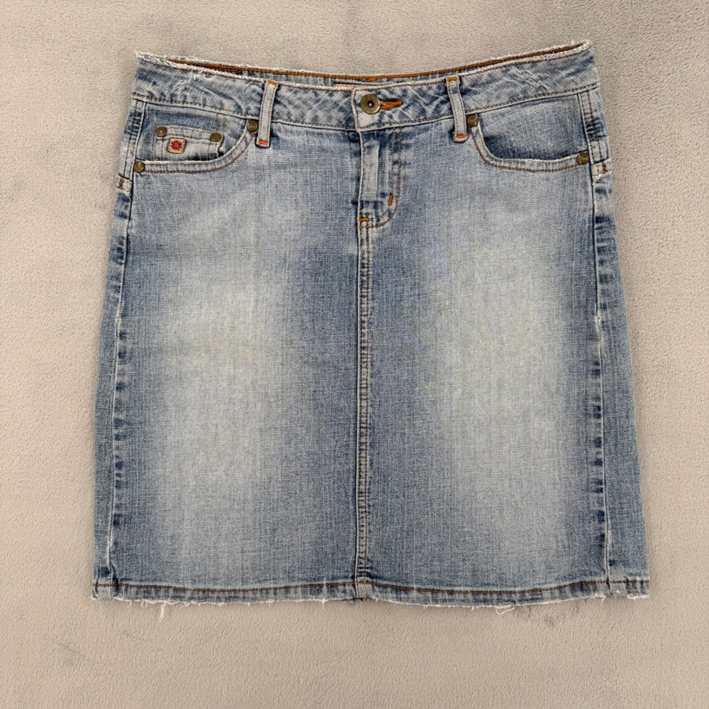 Paris Blues Y2K Denim Mini Skirt Light Wash Frayed Hem Distressed Jean Size 3